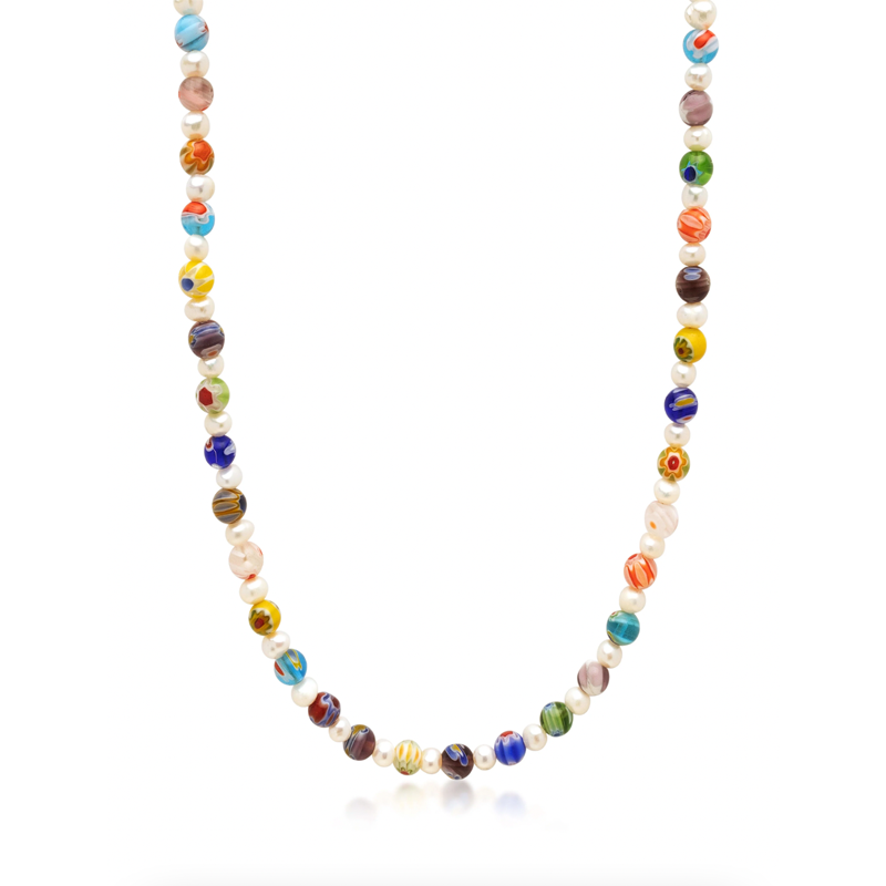 Colorful pearl glass bead mens necklace