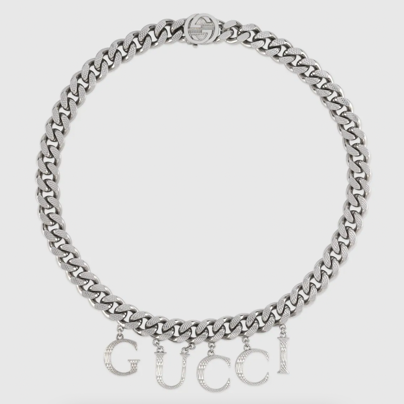 Silver chain gucci pendant letters neccklace